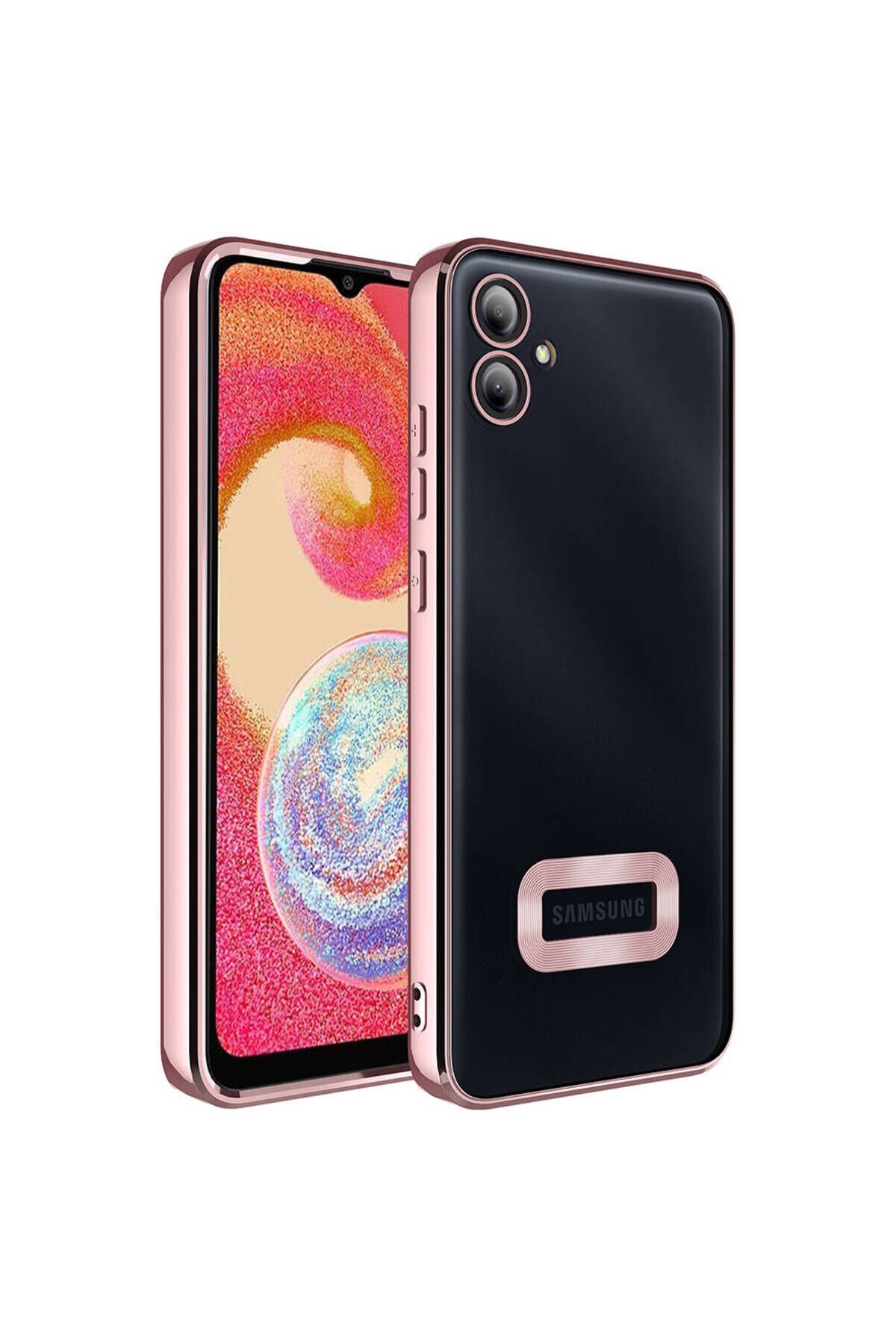 Galaxy A05 Kılıf Kamera Korumalı Logo Gösteren BSAY Omega Kapak - Siyah Rose Gold