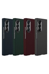 Galaxy Z Fold 6 Uyumlu Kamera Korumalı Karbon Fiber Tasarımlı Arka Yüzey BSAY Kıpta Karbon Kapak Kırmızı