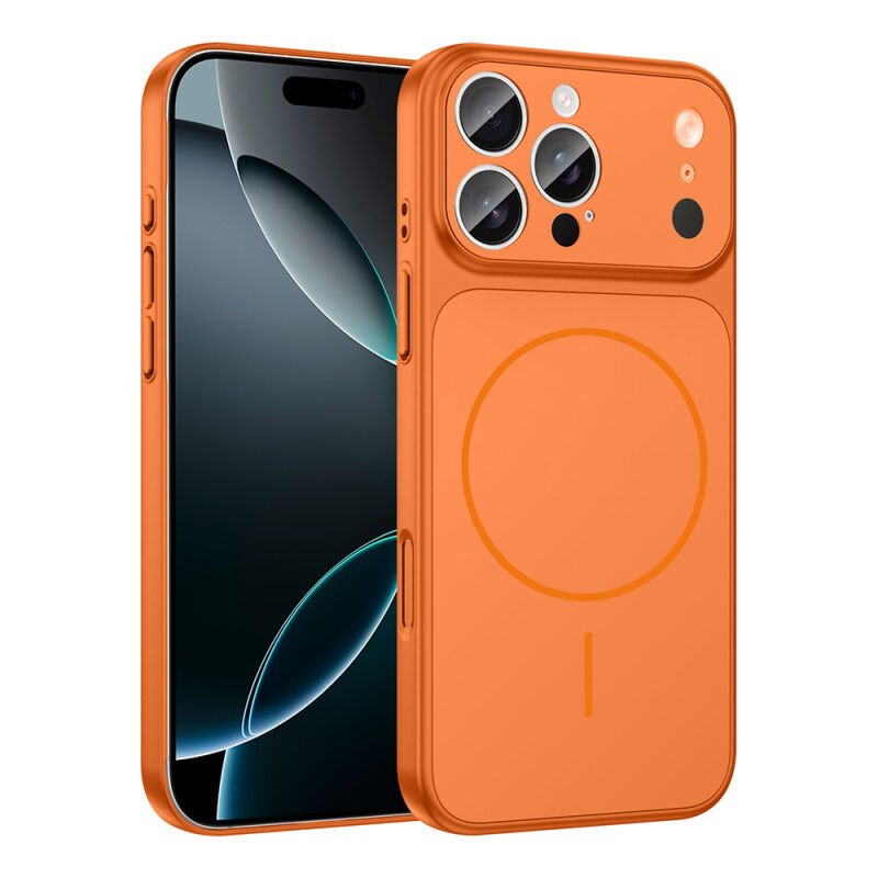 iPhone 15 Pro Kılıf Zore M-Safe Şarj Özellikli Kamera Korumalı Formen Kılıf Turuncu