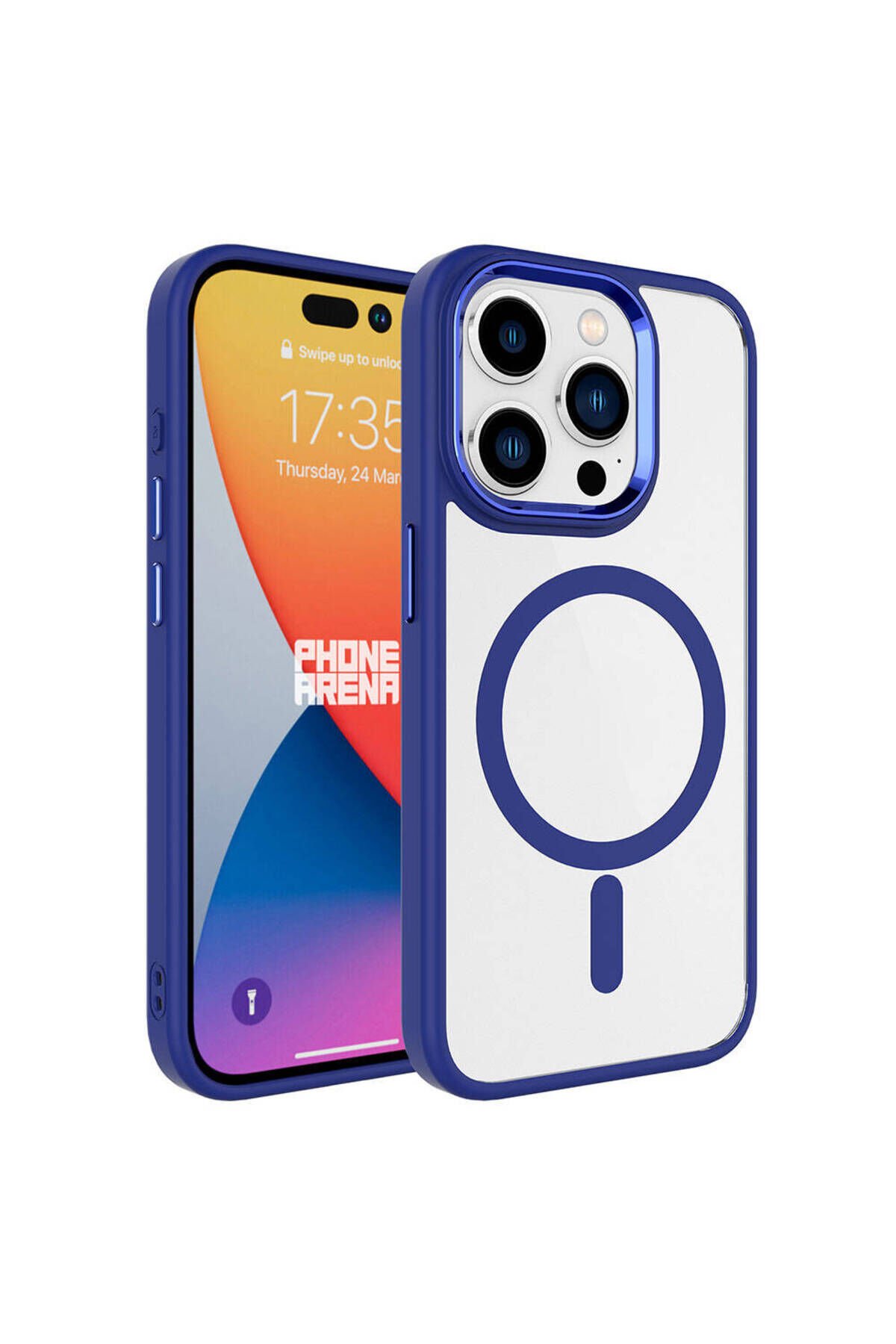 iPhone 15 Pro Max Uyumlu Wireless Şarj Özellikli BSAY Krom Magsafe Silikon Kılıf-Pembe Açık Lacivert