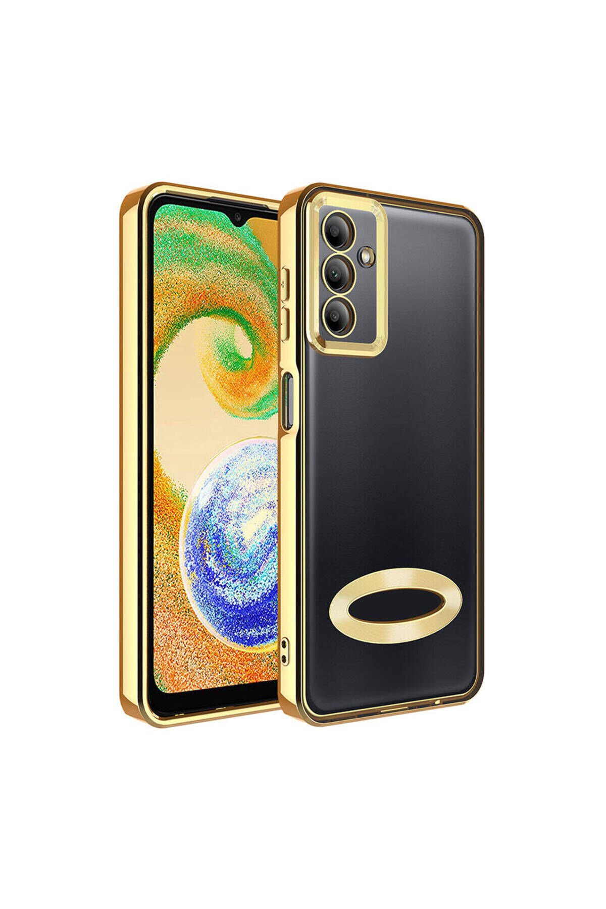 Galaxy A05S Kılıf Kamera Korumalı Logo Gösteren BSAY Omega Kapak - Siyah Gold