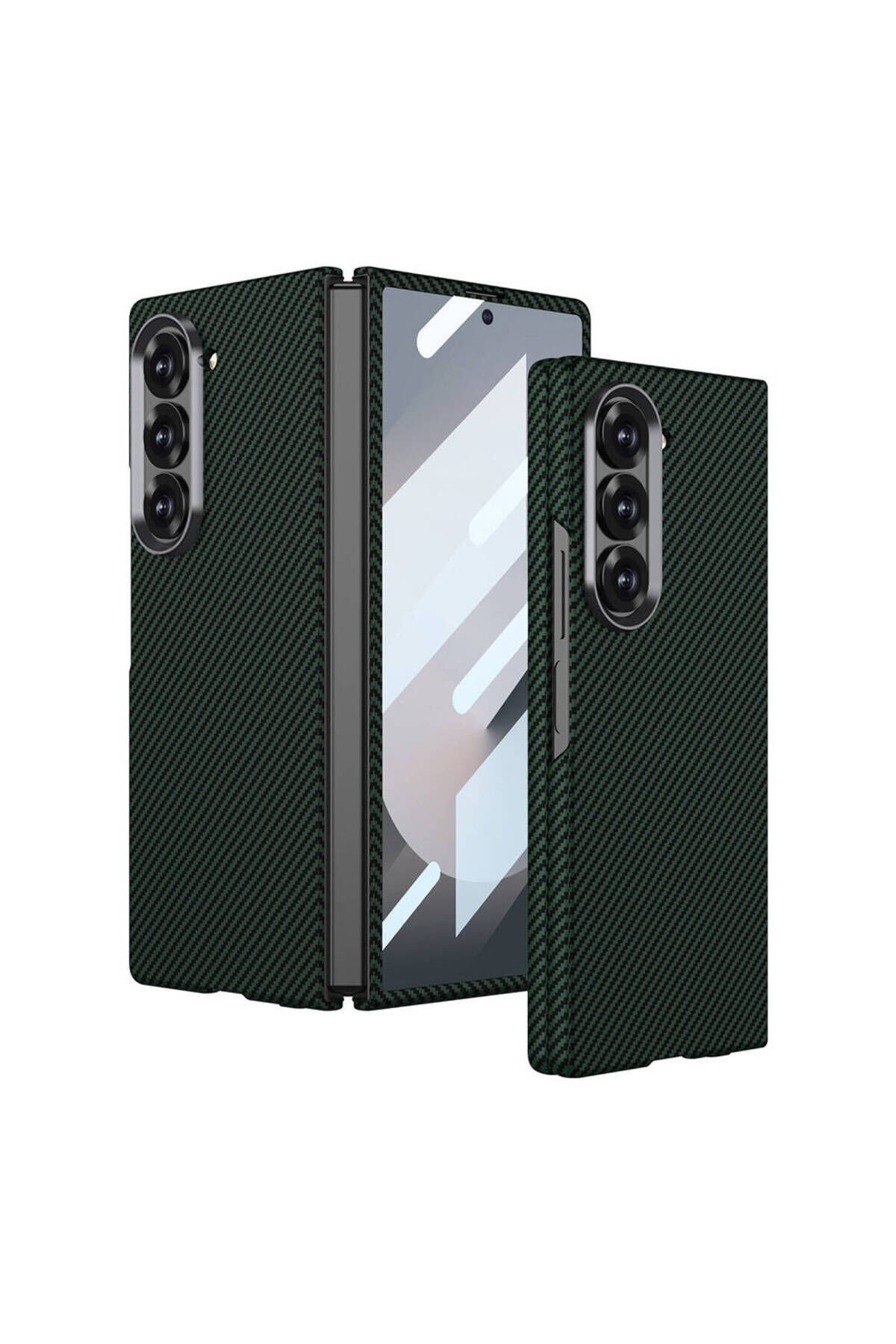 Galaxy Z Fold 6 Uyumlu Kamera Korumalı Karbon Fiber Tasarımlı Arka Yüzey BSAY Kıpta Karbon Kapak Koyu Yeşil