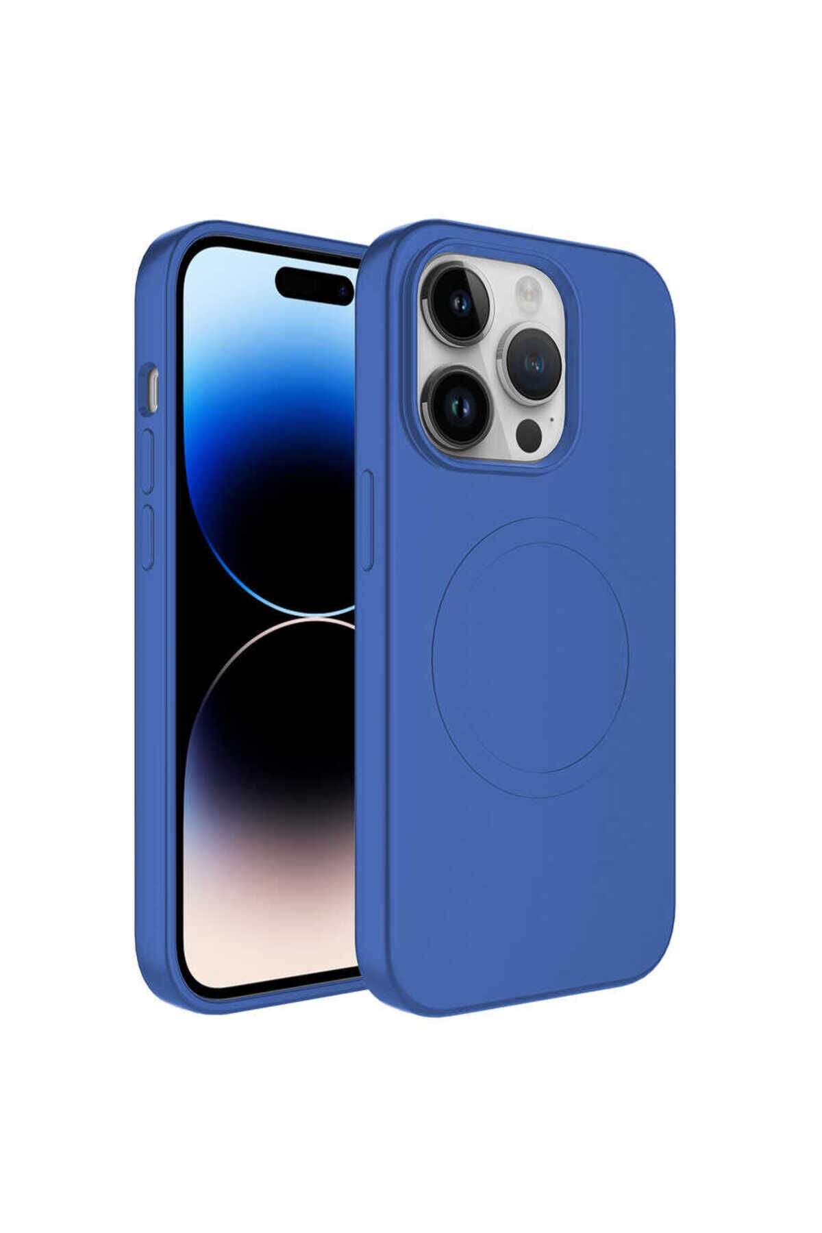 iPhone 14 Pro Uyumlu Magsafe Wireless Şarj Özellikli Pastel Renk Silikon BSAY Plas Kılıf-Mavi Mavi