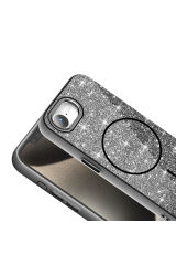 iPhone 17E Kılıf M-safe Şarj Özellikli Parlayan Simli Zore Okso Kapak - Derin Mor Mor