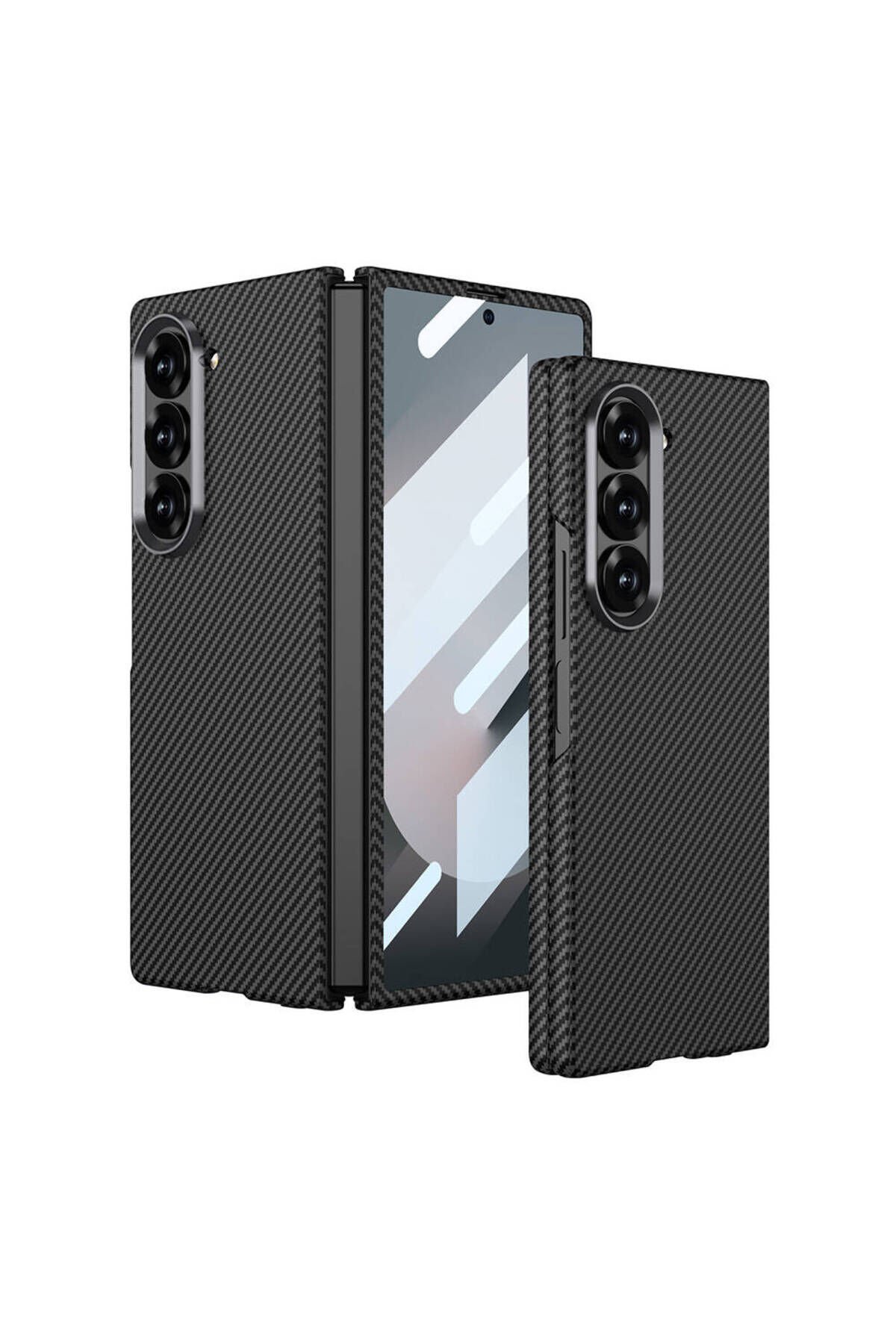 Galaxy Z Fold 6 Uyumlu Kamera Korumalı Karbon Fiber Tasarımlı Arka Yüzey BSAY Kıpta Karbon Kapak Siyah