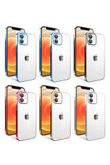iPhone 12 Uyumlu Kamera Korumalı Renkli Çerçeveli BSAY Garaj Kılıf-Gold
