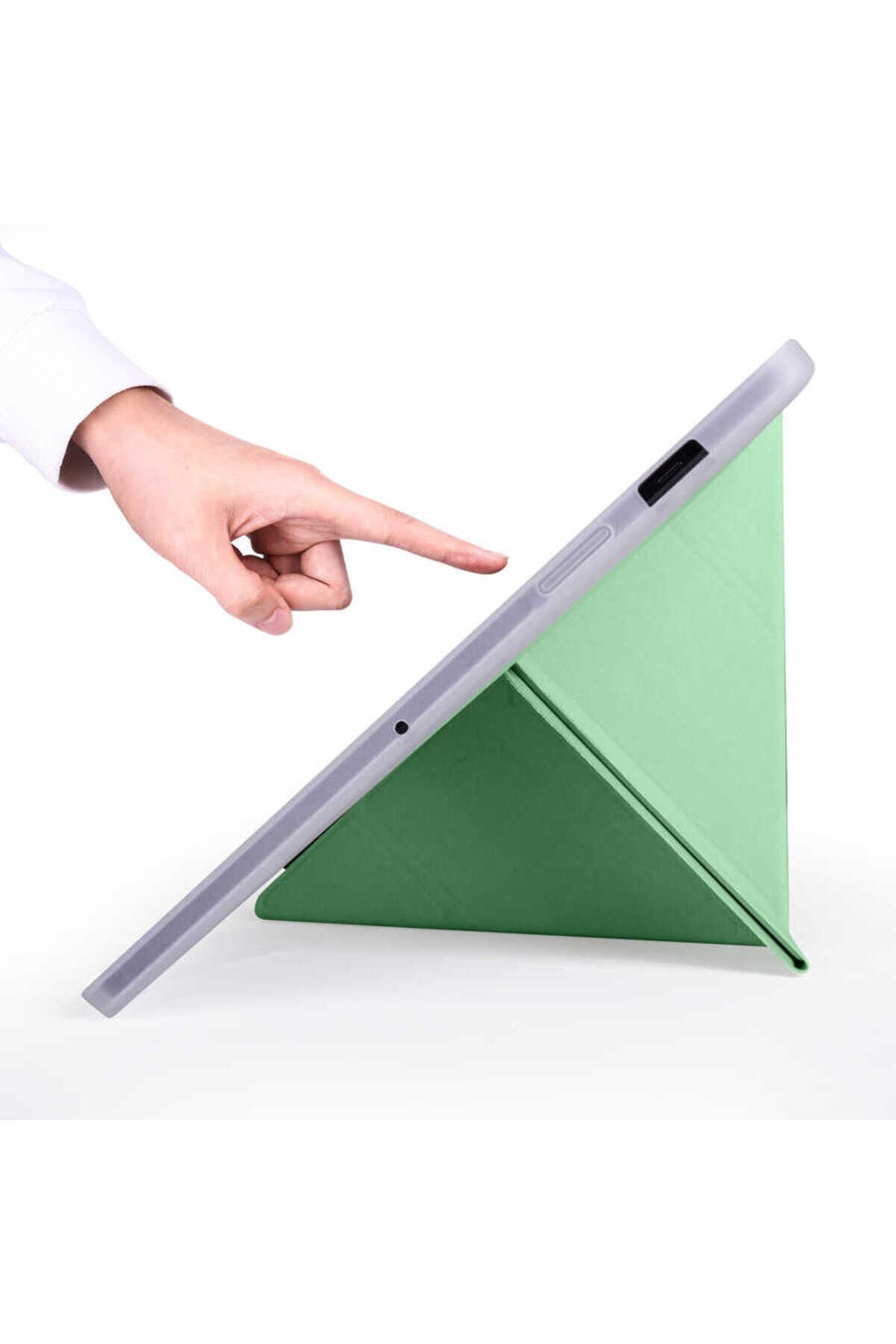 Galaxy Tab S7 T870 Kılıf Uyumlu BSAY Tri Folding Kalem Bölmeli Standlı Kılıf-Açık Yeşil Açık Yeşil