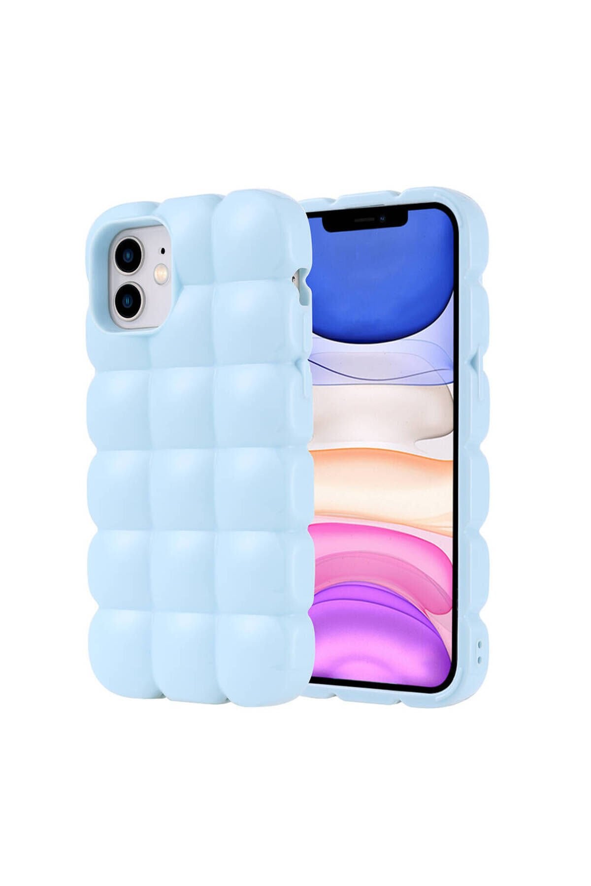 iPhone 12 Kılıf Parlak Esnek Silikon KLFK Dom Dom Kapak - Mavi Mavi