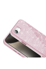 iPhone 17E Kılıf M-safe Şarj Özellikli Parlayan Simli Zore Okso Kapak - Derin Mor Pembe