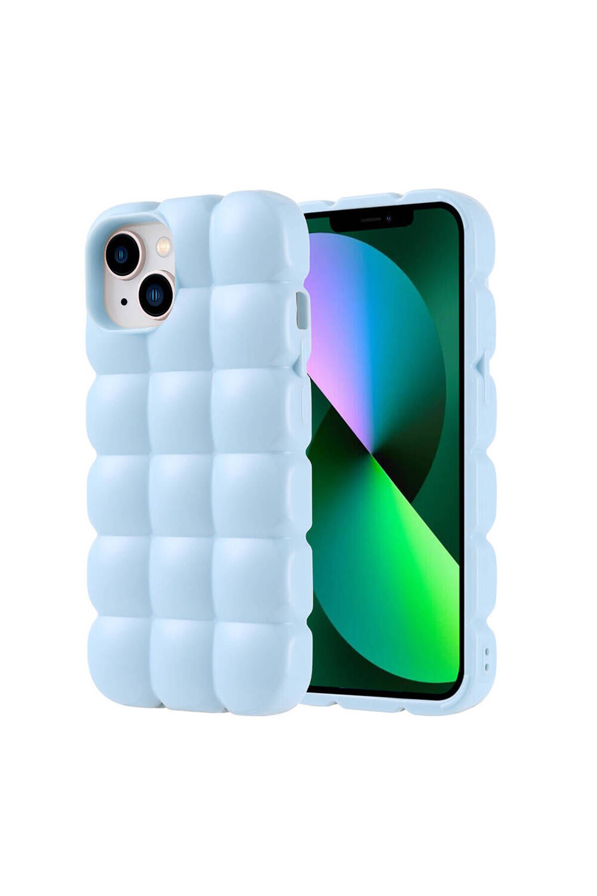 iPhone 13 Kılıf Parlak Esnek Silikon BSAY Dom Dom Kapak - Lila Mavi