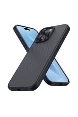 iPhone 16 Pro Uyumlu Magsafe Şarj Özellikli Karbon Fiber Tasarımlı BSAY Elnino Kapak Siyah