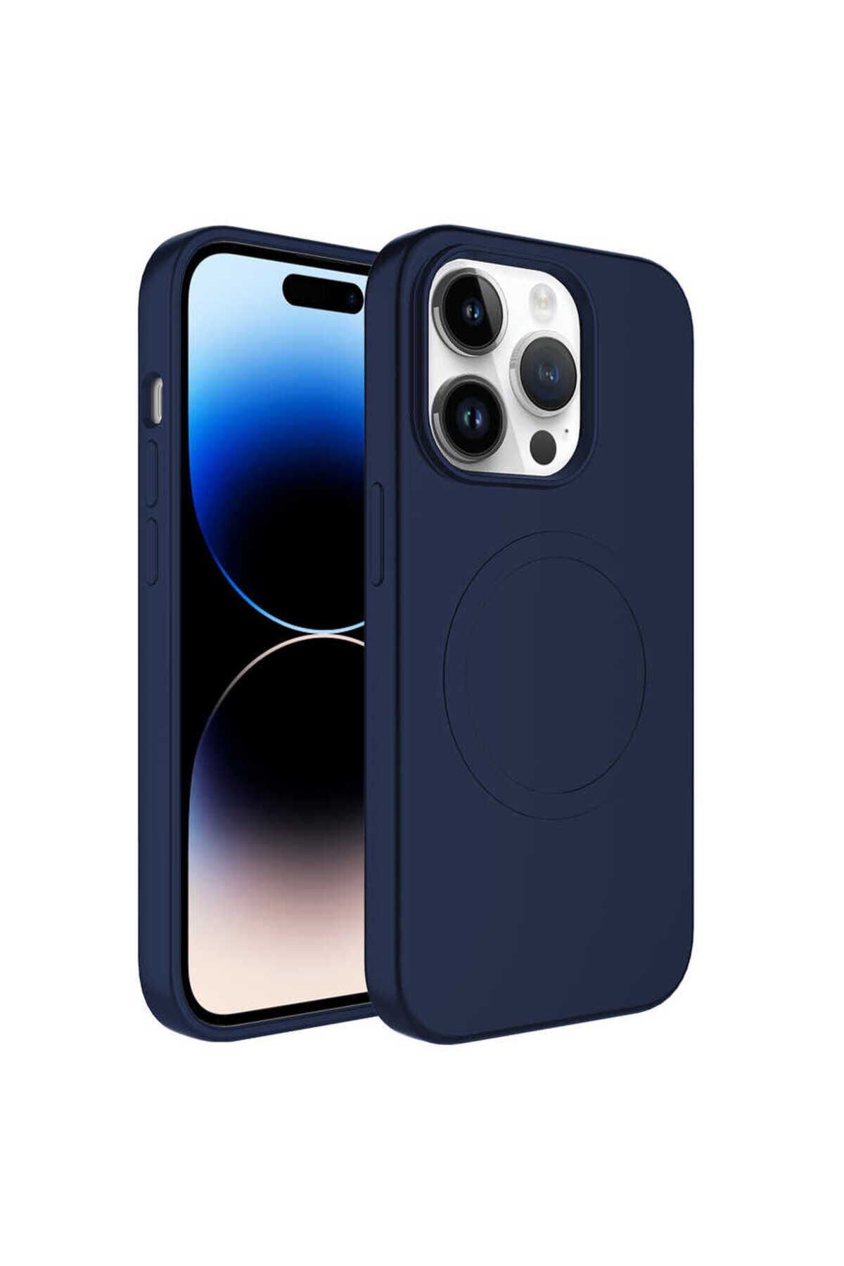 iPhone 14 Pro Max Uyumlu Magsafe Wireless Şarj Özellikli Pastel Renk Silikon BSAY Plas Kılıf-L Lacivert