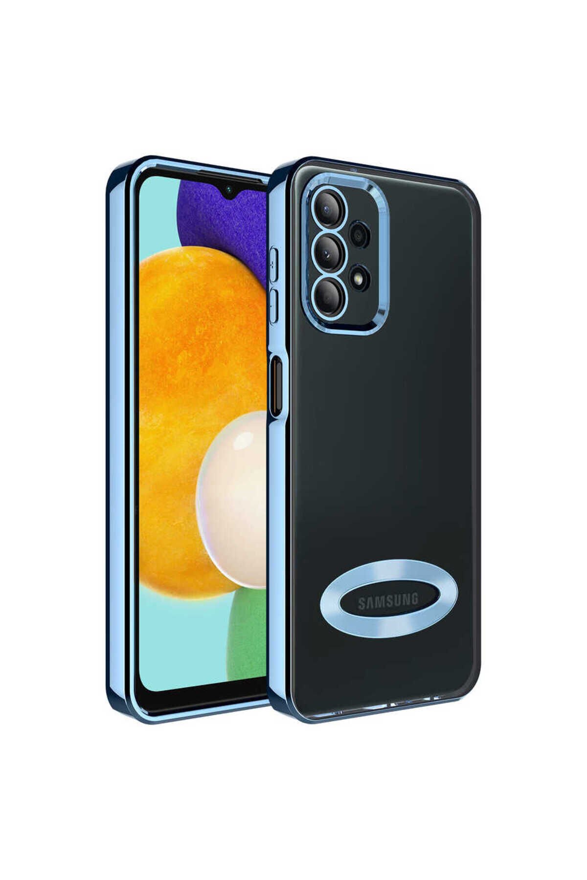 Galaxy A23 Kılıf Kamera Korumalı Logo Gösteren BSAY Omega Kapak - Sierra Mavi