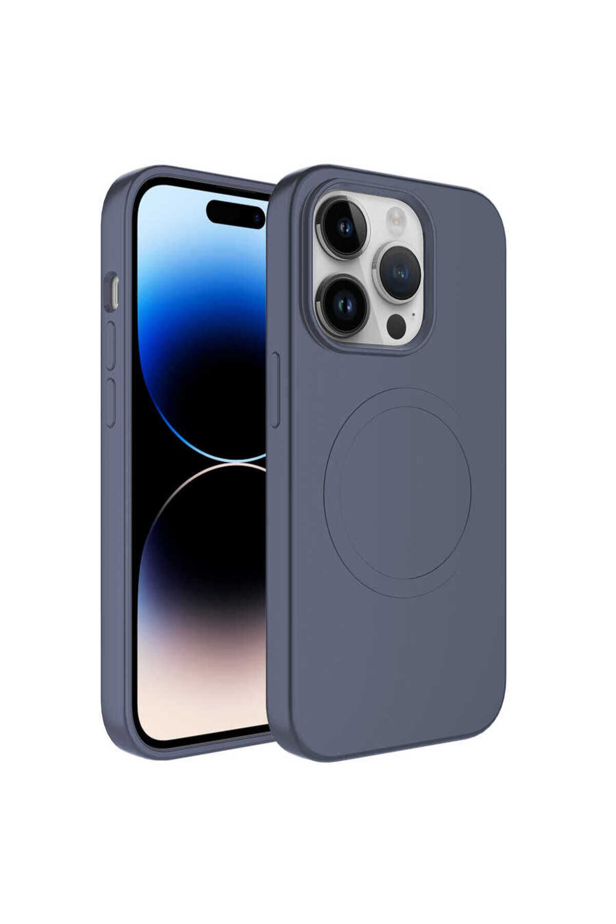 iPhone 14 Pro Max Uyumlu Magsafe Wireless Şarj Özellikli Pastel Renk Silikon BSAY Plas Kılıf-L Lavendery Gray
