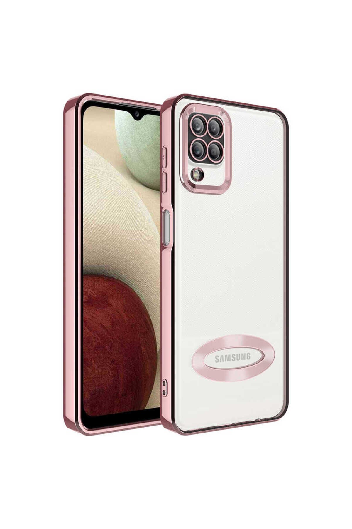 Galaxy M12 Kılıf Kamera Korumalı Logo Gösteren BSAY Omega Kapak - Rose Gold