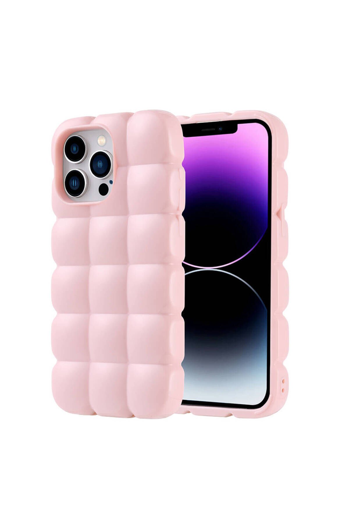 iPhone 14 Pro Max Kılıf Parlak Esnek Silikon GZST Dom Dom Kapak - Pembe Pembe