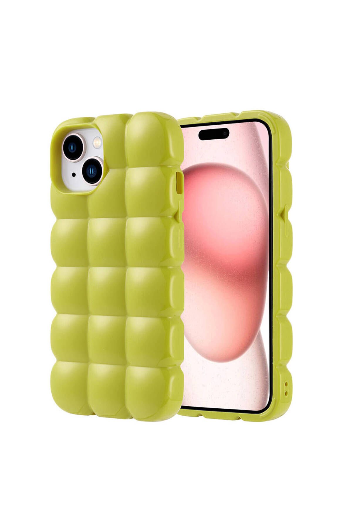 iPhone 15 Kılıf Parlak Esnek Silikon HRMN Dom Dom Kapak - Yeşil Yeşil