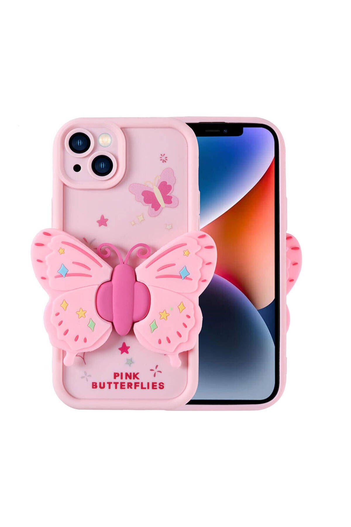 iPhone 14 Kılıf Kamera Korumalı Figür Tasarımlı BSAY Kapya Kapak - Pembe Açık