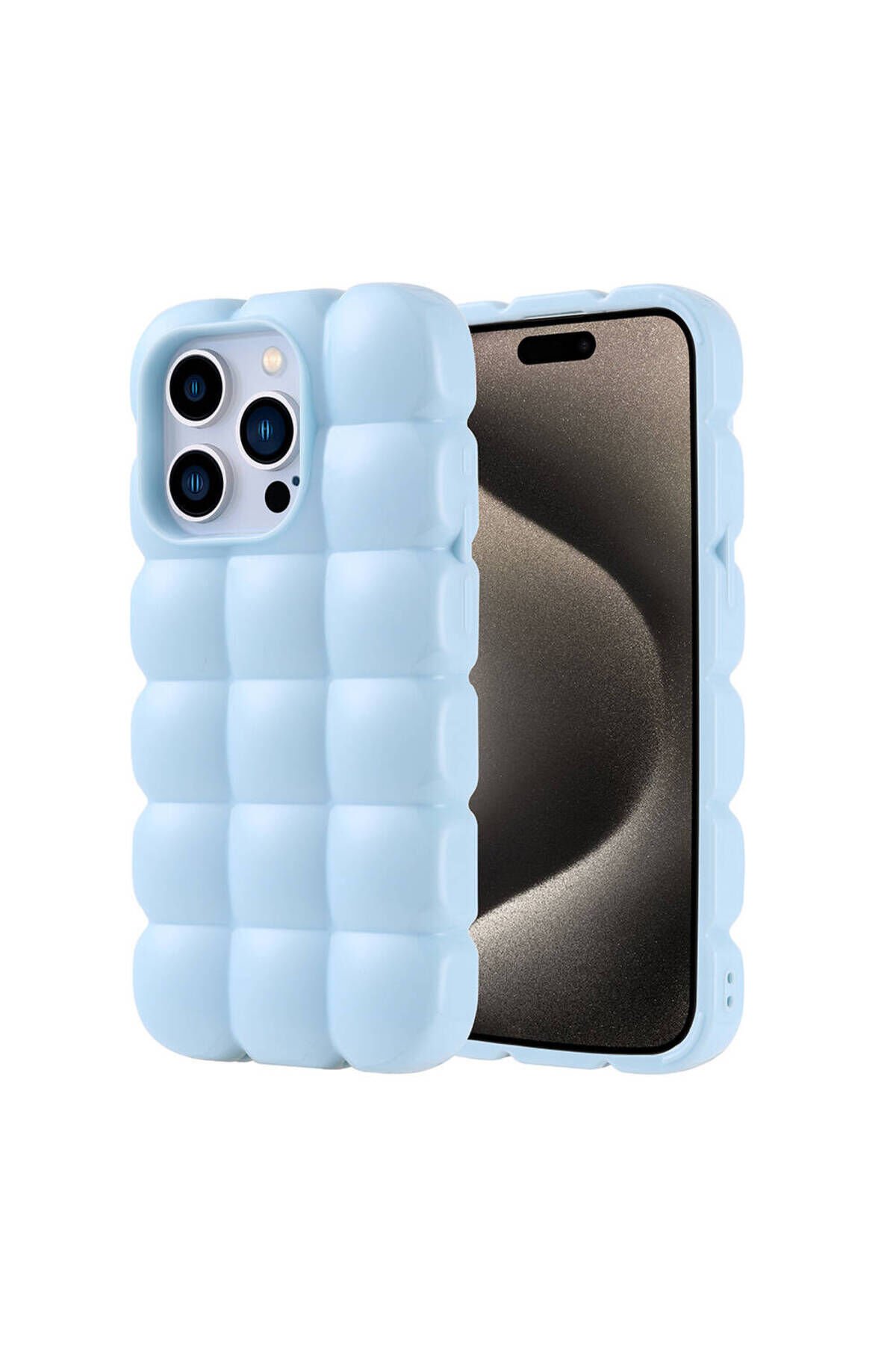 iPhone 15 Pro Kılıf Parlak Esnek Silikon BSAY Dom Dom Kapak - Mavi Mavi