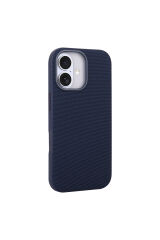 iPhone 16 Kılıf M-Safe Şarj Özellikli Kumaş Tasarımlı Zore Miami Sert PC Kapak - Siyah Lacivert