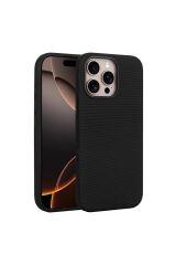 iPhone 16 Pro Kılıf M-Safe Şarj Özellikli Kumaş Tasarımlı Zore Miami Sert PC Kapak - Lacivert Lacivert