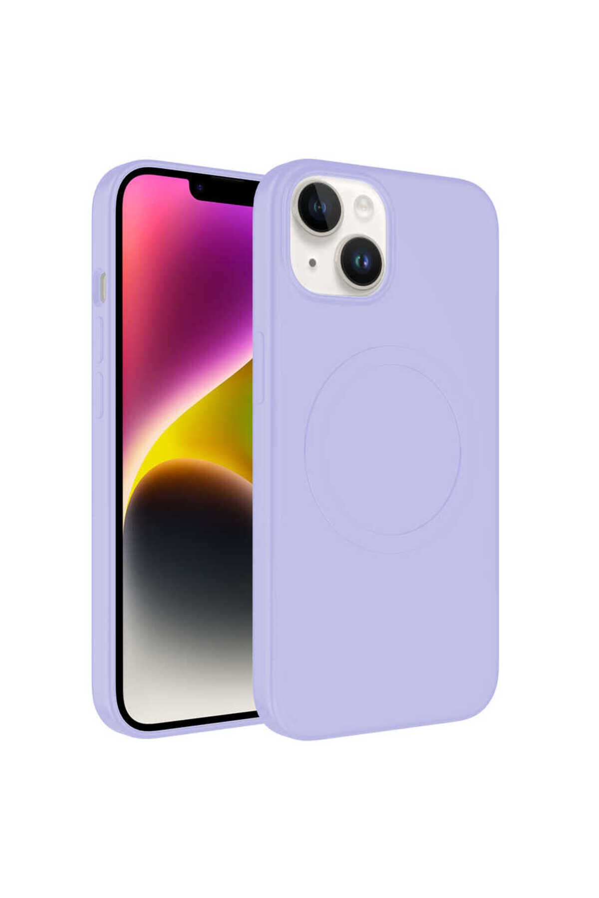 iPhone 13 Uyumlu Magsafe Wireless Şarj Özellikli Pastel Renk Silikon BSAY Plas Kılıf-Lila