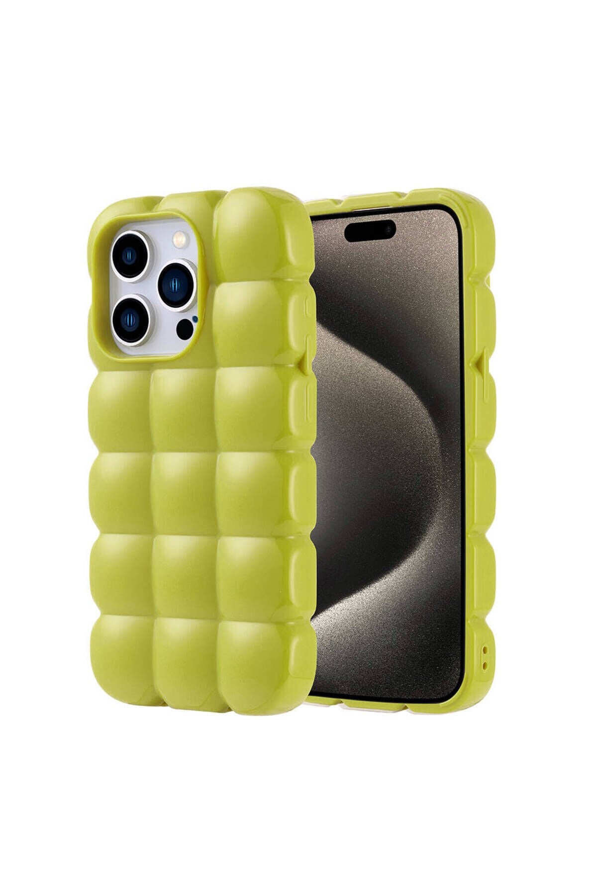 iPhone 15 Pro Kılıf Parlak Esnek Silikon TCMK Dom Dom Kapak - Yeşil Yeşil