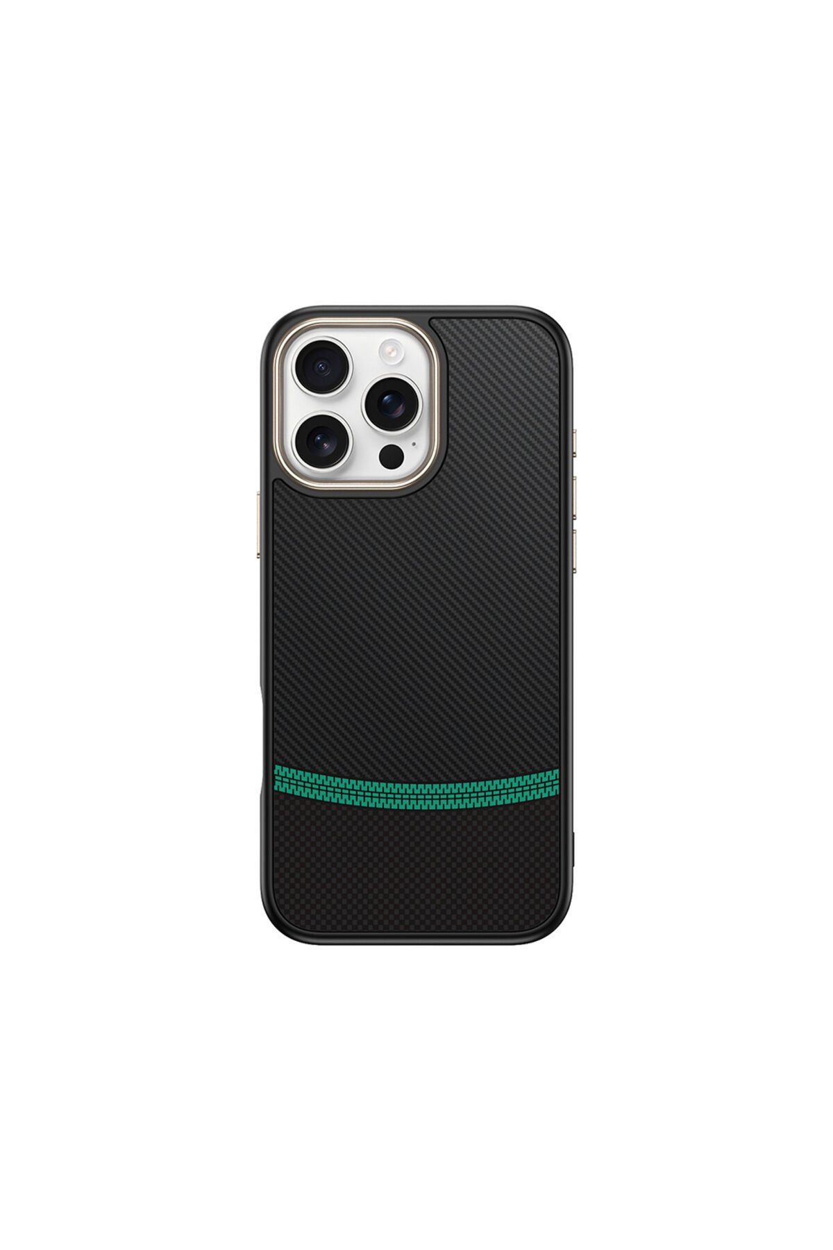 iPhone 16 Pro Kılıf M-safe Şarj Özellikli Karbon Fiber Görünümlü BSAY Antina Kapak - Mavi Siyah-Yeşil