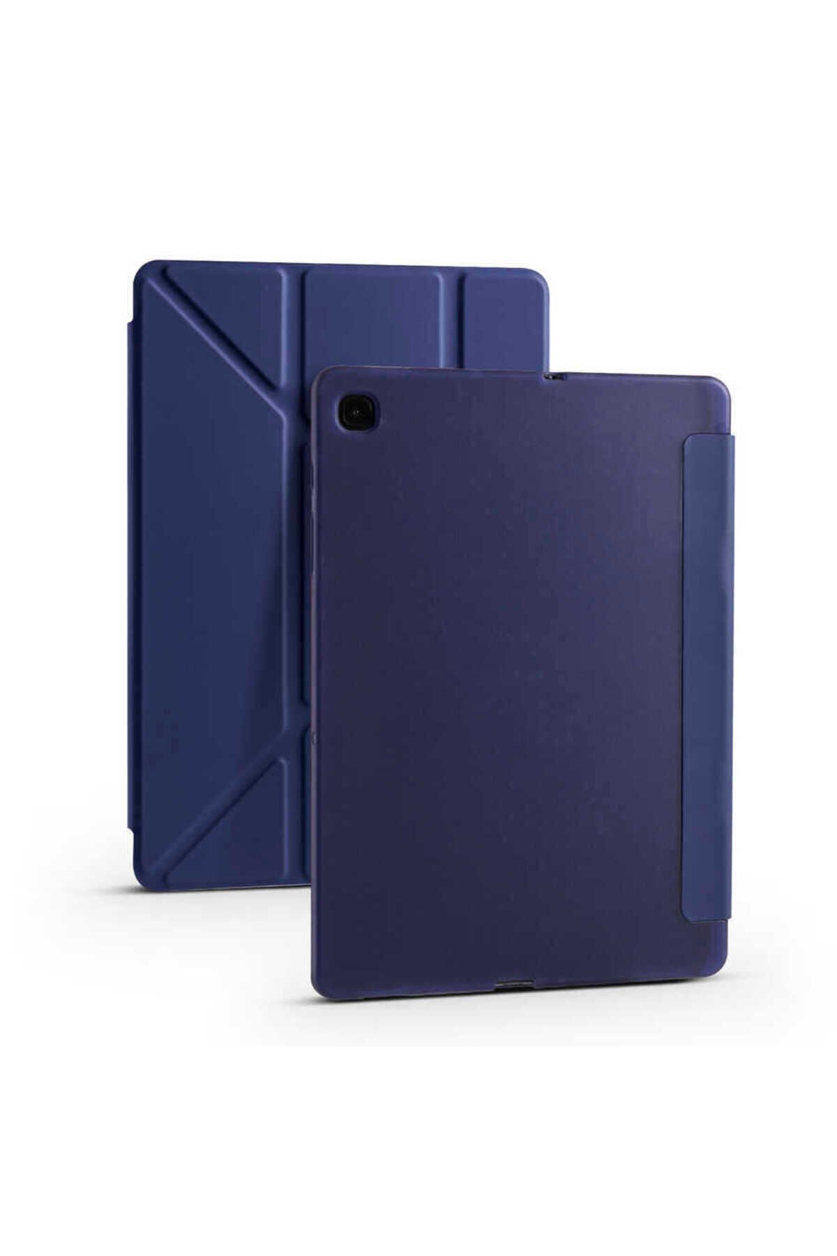 Galaxy Tab A7 10.4 T500 2020 Kılıf Uyumlu BSAY Tri Folding Kalem Bölmeli Standlı Kılıf-Kırmızı Lacivert