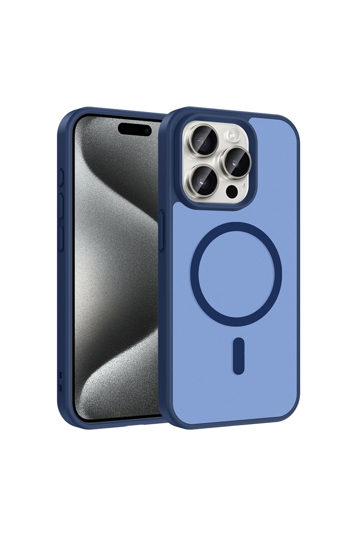 iPhone 15 Pro Max Kılıf M-safe Şarj Özellikli BSAY Babet Kapak - Siyah Mavi