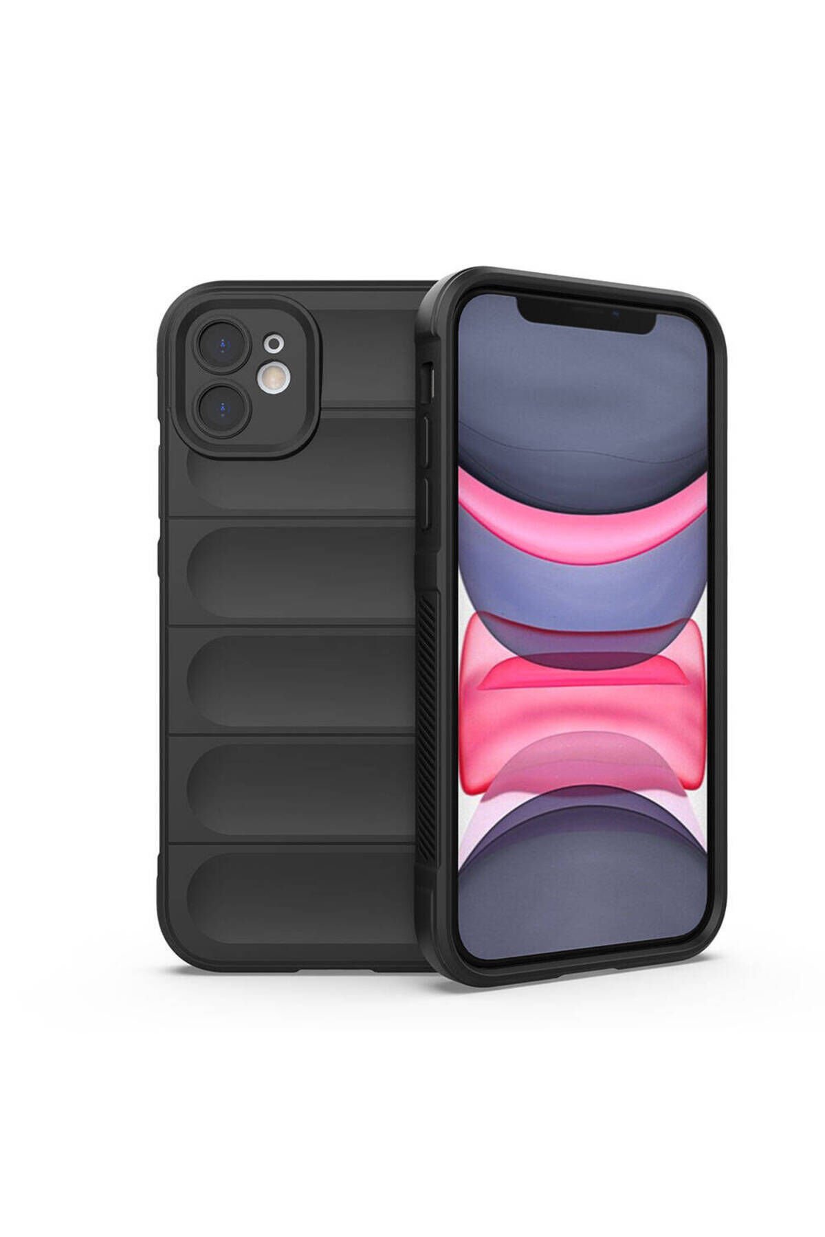 iPhone 11 Kılıf Esnek TPU Oyuklu Arka Yüzey Tasarımlı BSAY Etnik Silikon Kapak - Siyah