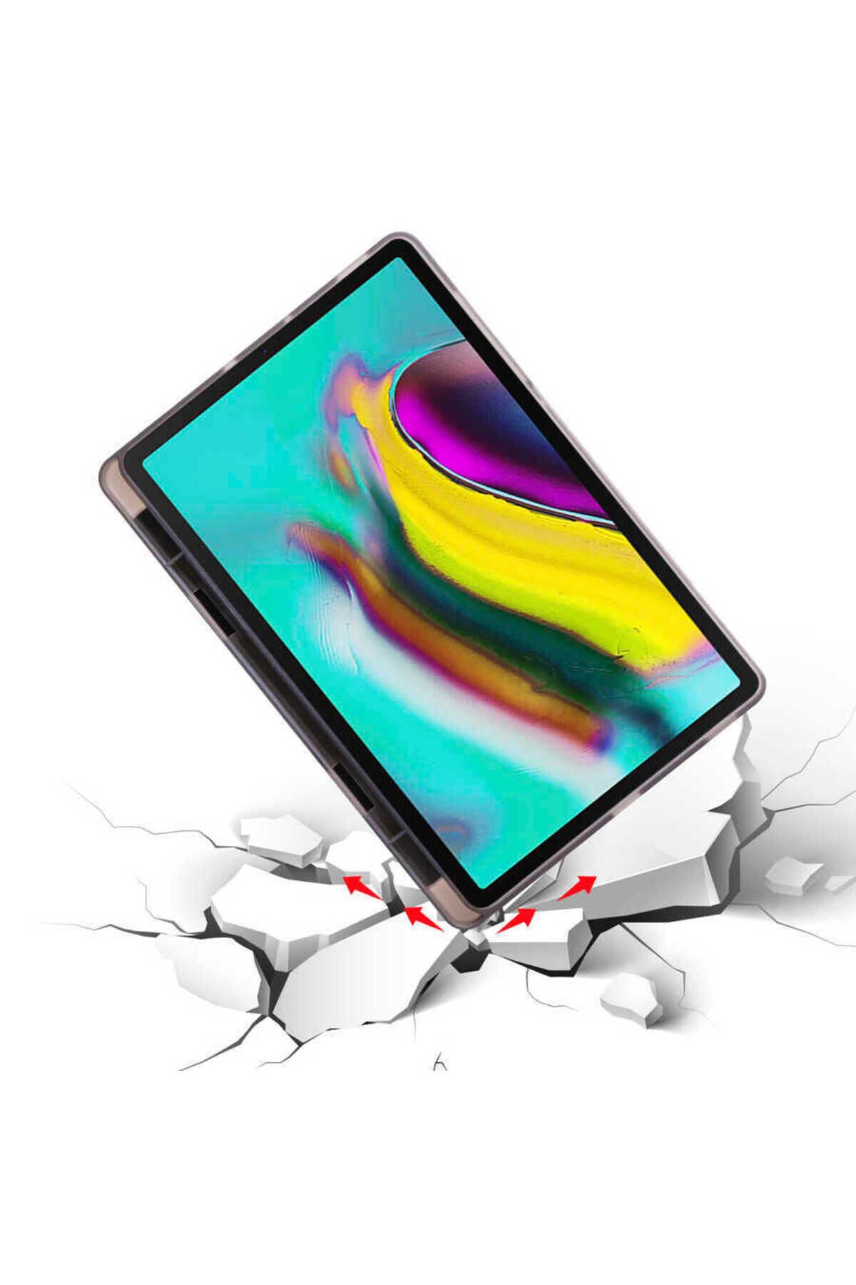 Galaxy Tab A7 10.4 T500 2020 Kılıf Uyumlu BSAY Tri Folding Kalem Bölmeli Standlı Kılıf-Kırmızı Açık Yeşil
