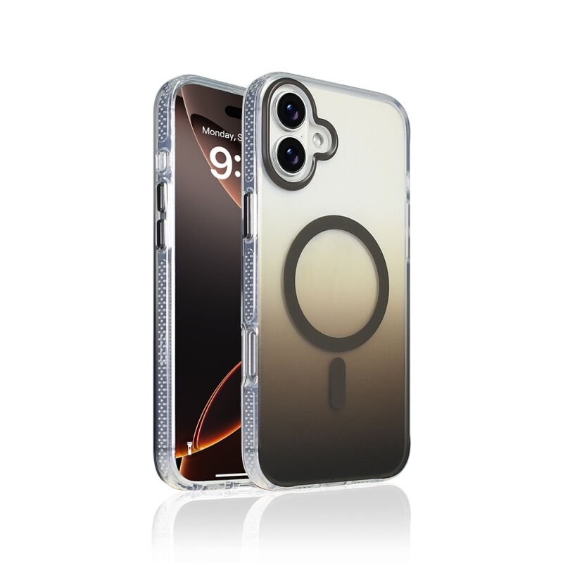 iPhone 16 Plus Kılıf M-safe Şarj Özellikli Transparan Renk Geçişli Zore Toros Kılıf Gold