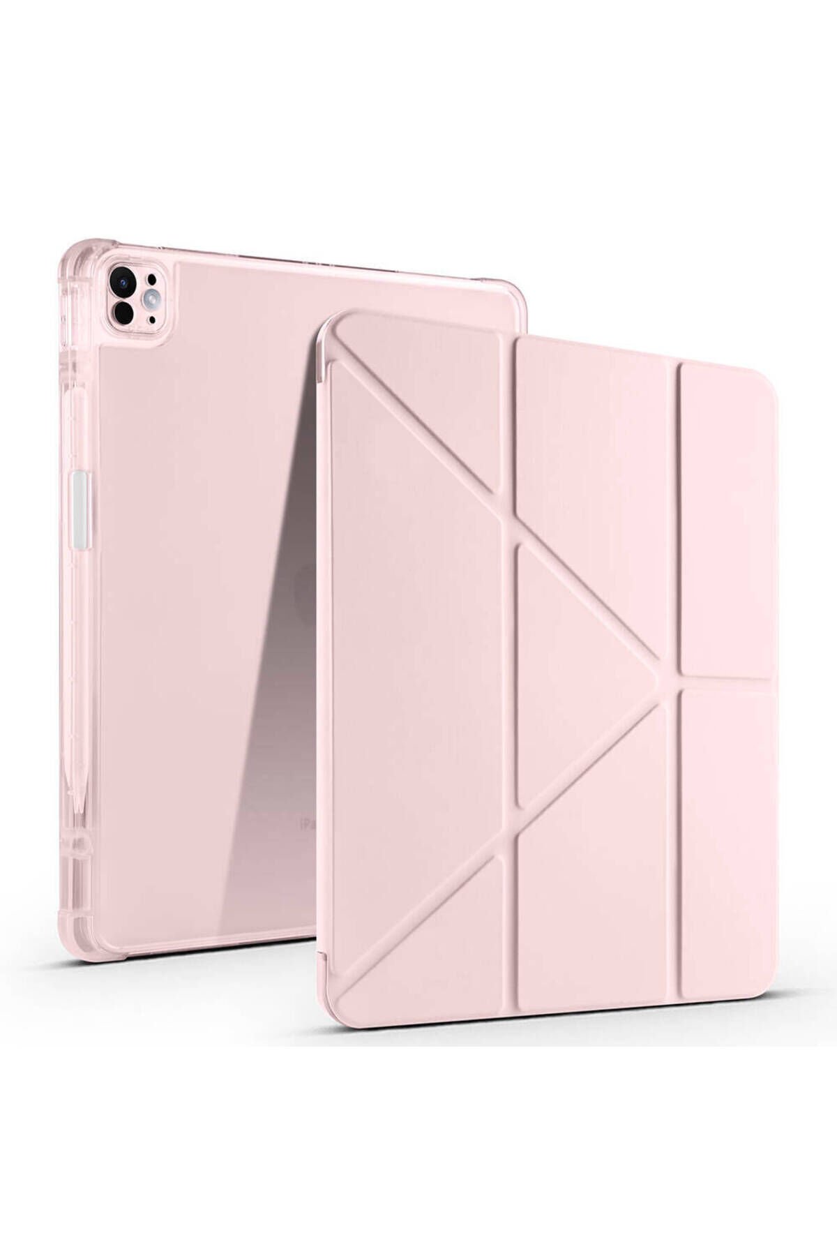 iPad Air 13 2025 M3 Kılıf Tri Folding Kalem Bölmeli Standlı Kılıf - Rose Gold