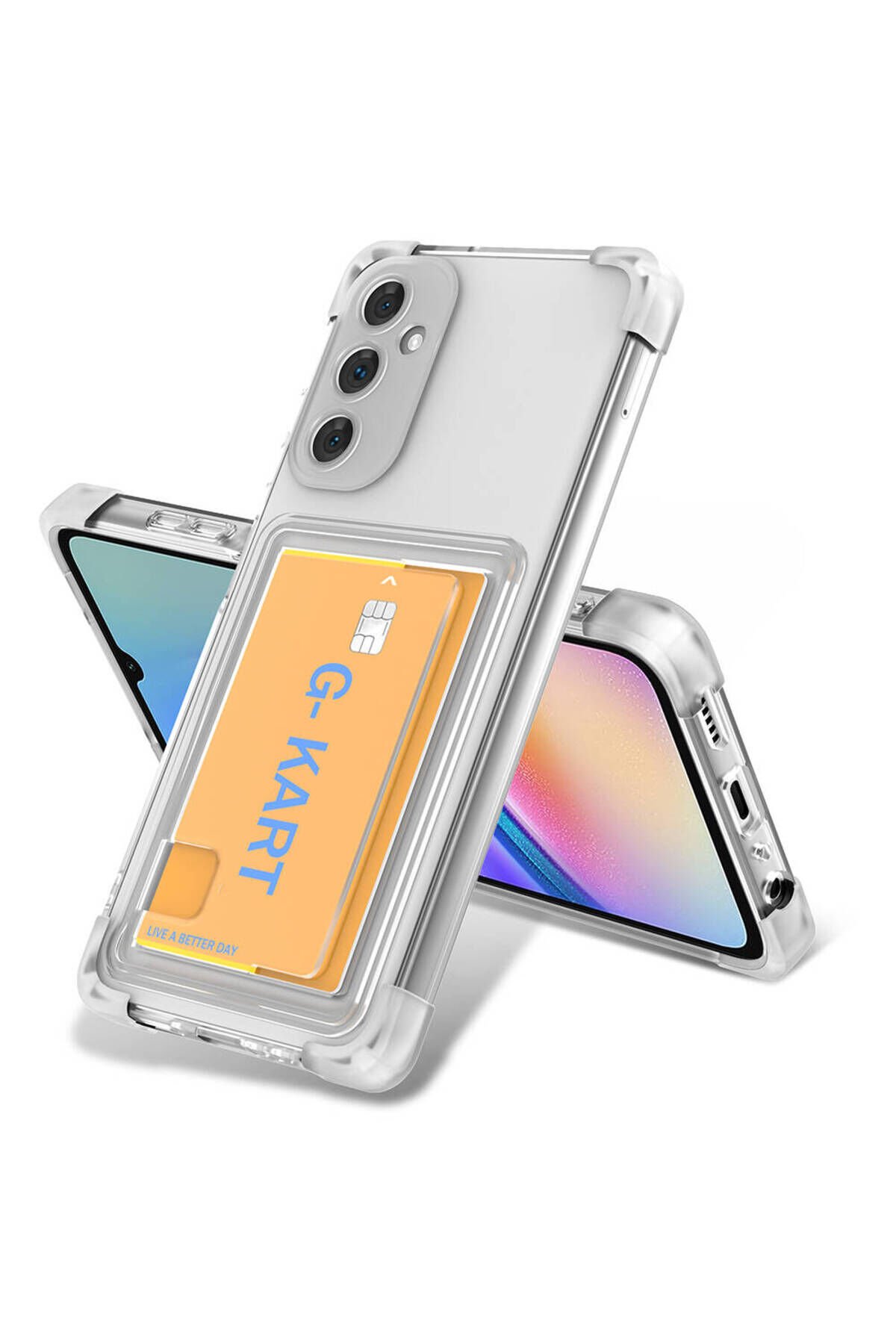 Galaxy A25 Kılıf Airbag Tasarımlı Şeffaf Kartlıklı GZST G-Kart Kapak - Renksiz Renksiz