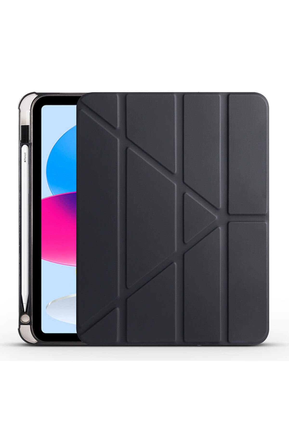 iPad 11.Nesil 2025 Kılıf BSAY Tri Folding Kalem Bölmeli Standlı Kılıf - Siyah Siyah