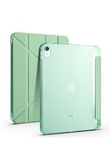iPad 11.Nesil 2025 Kılıf BSAY Tri Folding Kalem Bölmeli Standlı Kılıf - Siyah Koyu Yeşil
