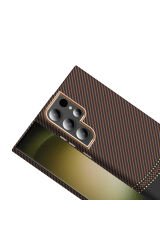 Galaxy S23 Ultra Kılıf M-safe Şarj Özellikli Karbon Fiber Görünümlü BSAY Gros Kapak - Lacivert Gold-Siyah