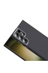 Galaxy S23 Ultra Kılıf M-safe Şarj Özellikli Karbon Fiber Görünümlü BSAY Gros Kapak - Lacivert Gold-Siyah