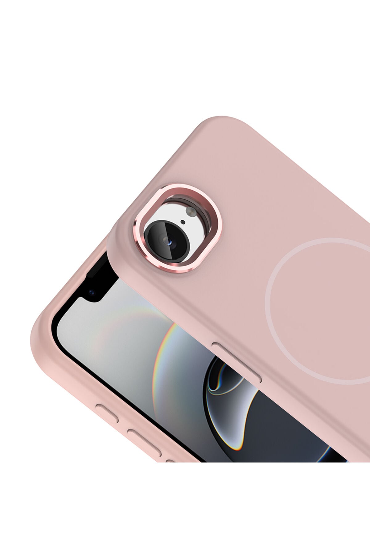 iPhone 16E Kılıf M-Safe Şarj Özellikli Metal Kamera Çerçeveli Zore Edi Silikon Kapak - Lacivert Altın