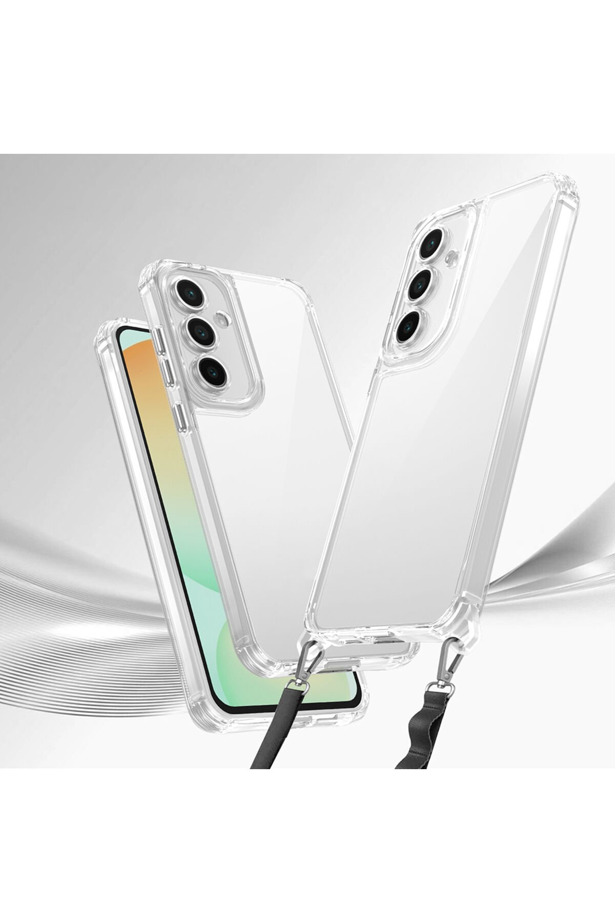 Galaxy A25 Kılıf AiHTTgli Takılabilir Askı Aparatlı BSAY Snap Silikon Kapak-Şeffaf Şeffaf