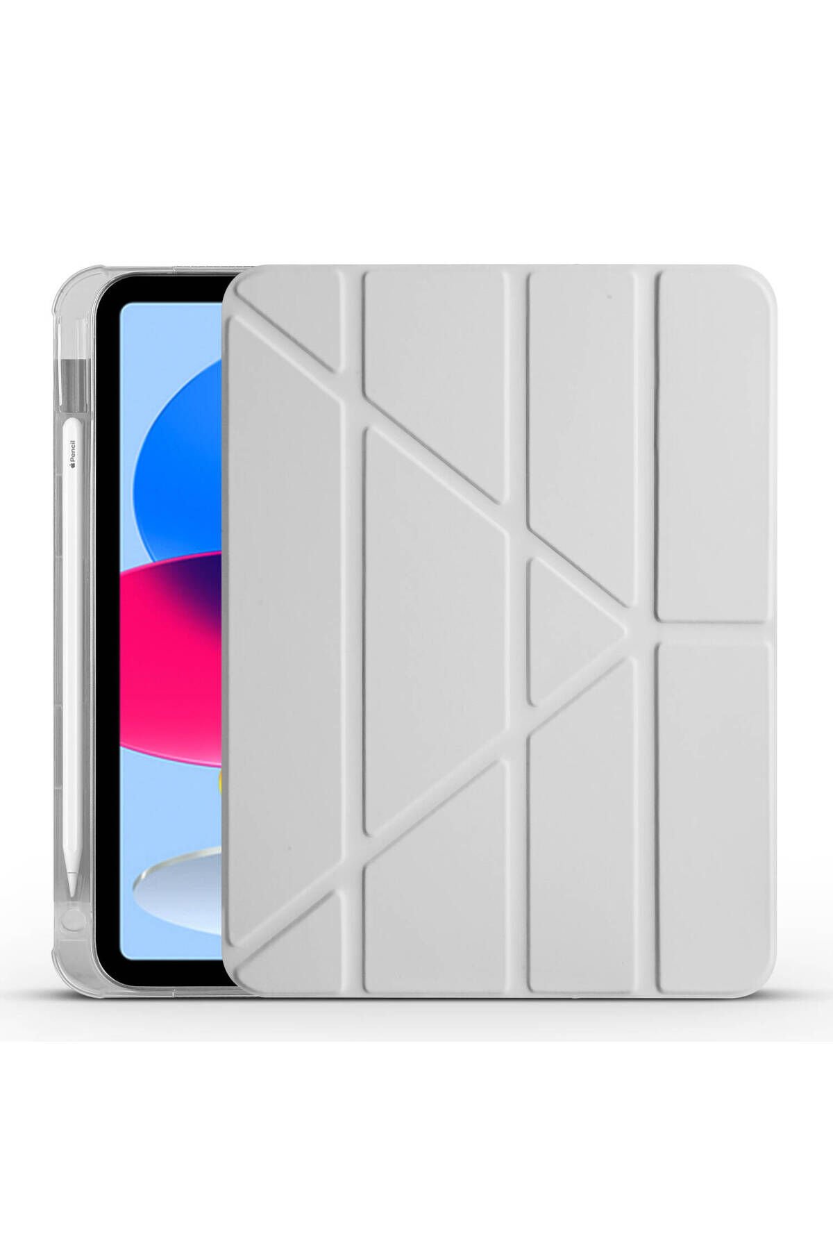 iPad 11.Nesil 2025 Kılıf ZPRB Tri Folding Kalem Bölmeli Standlı Kılıf - Mor Gri
