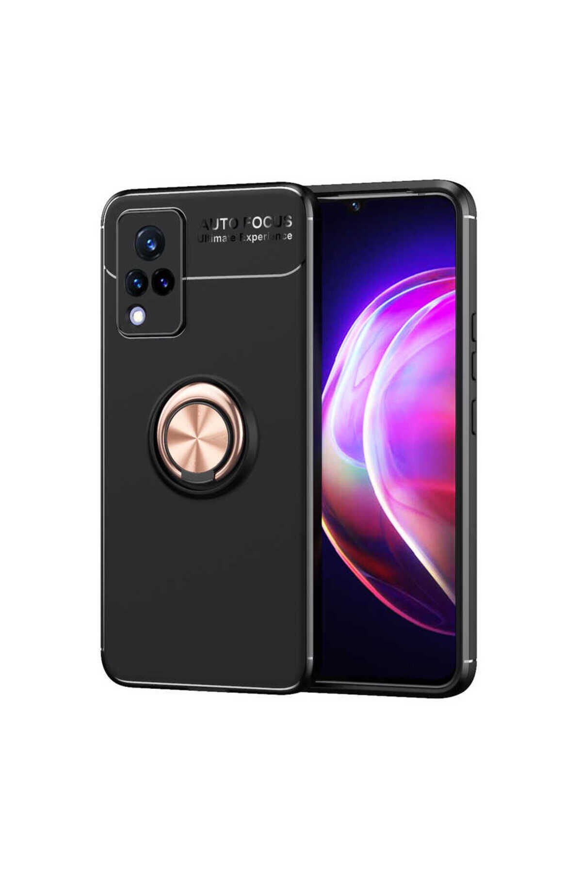 Vivo V21 Kılıf BSAY Ravel Silikon Kapak - Mavi Siyah-Rose Gold