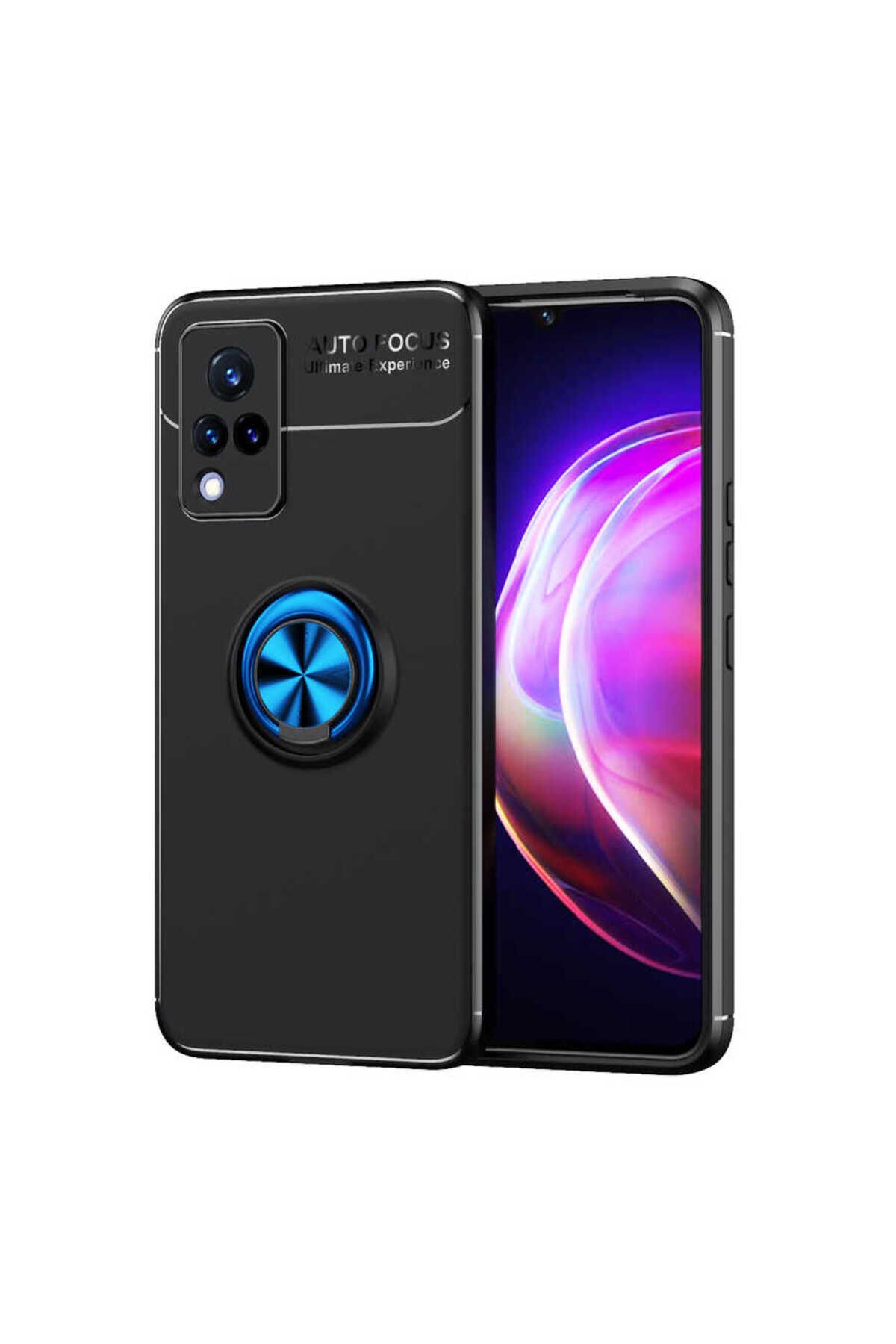 Vivo V21 Kılıf BSAY Ravel Silikon Kapak - Mavi Siyah-Rose Gold
