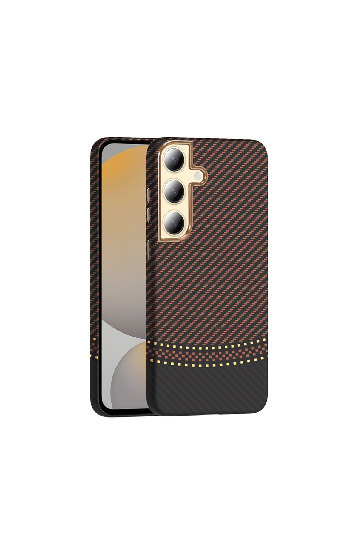 Galaxy S24 Kılıf M-safe Şarj Özellikli Karbon Fiber Görünümlü BSAY Gros Kapak - Gold-Siyah Gold-Siyah