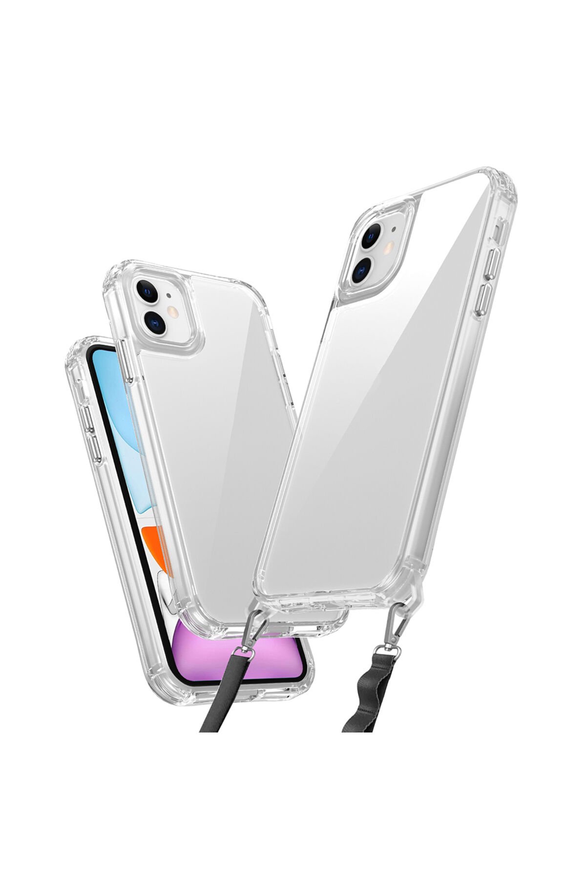 iPhone 11 Kılıf AiHTTgli Takılabilir Askı Aparatlı BSAY Snap Silikon Kapak-Şeffaf Şeffaf