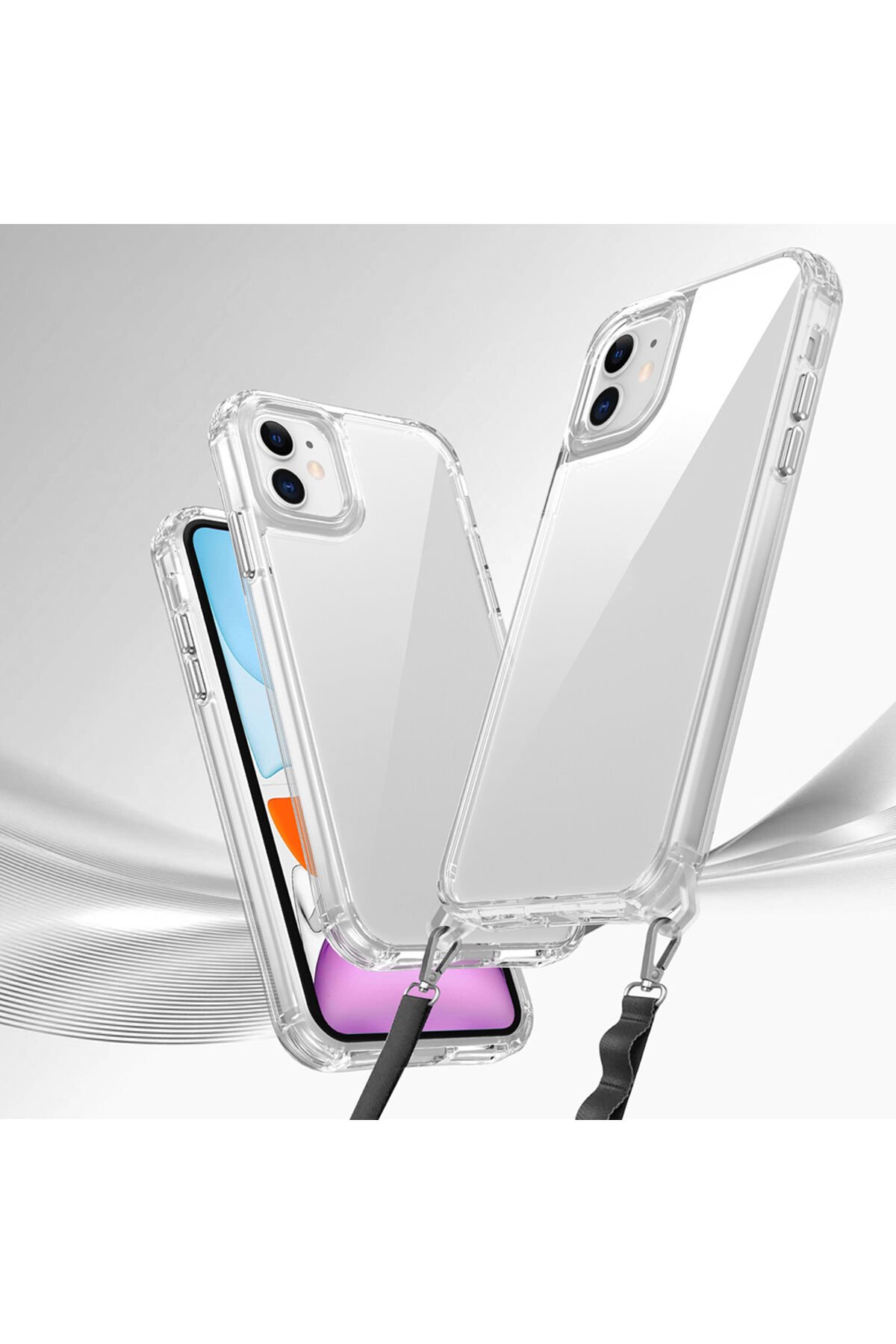iPhone 11 Kılıf AiHTTgli Takılabilir Askı Aparatlı BSAY Snap Silikon Kapak-Şeffaf Şeffaf