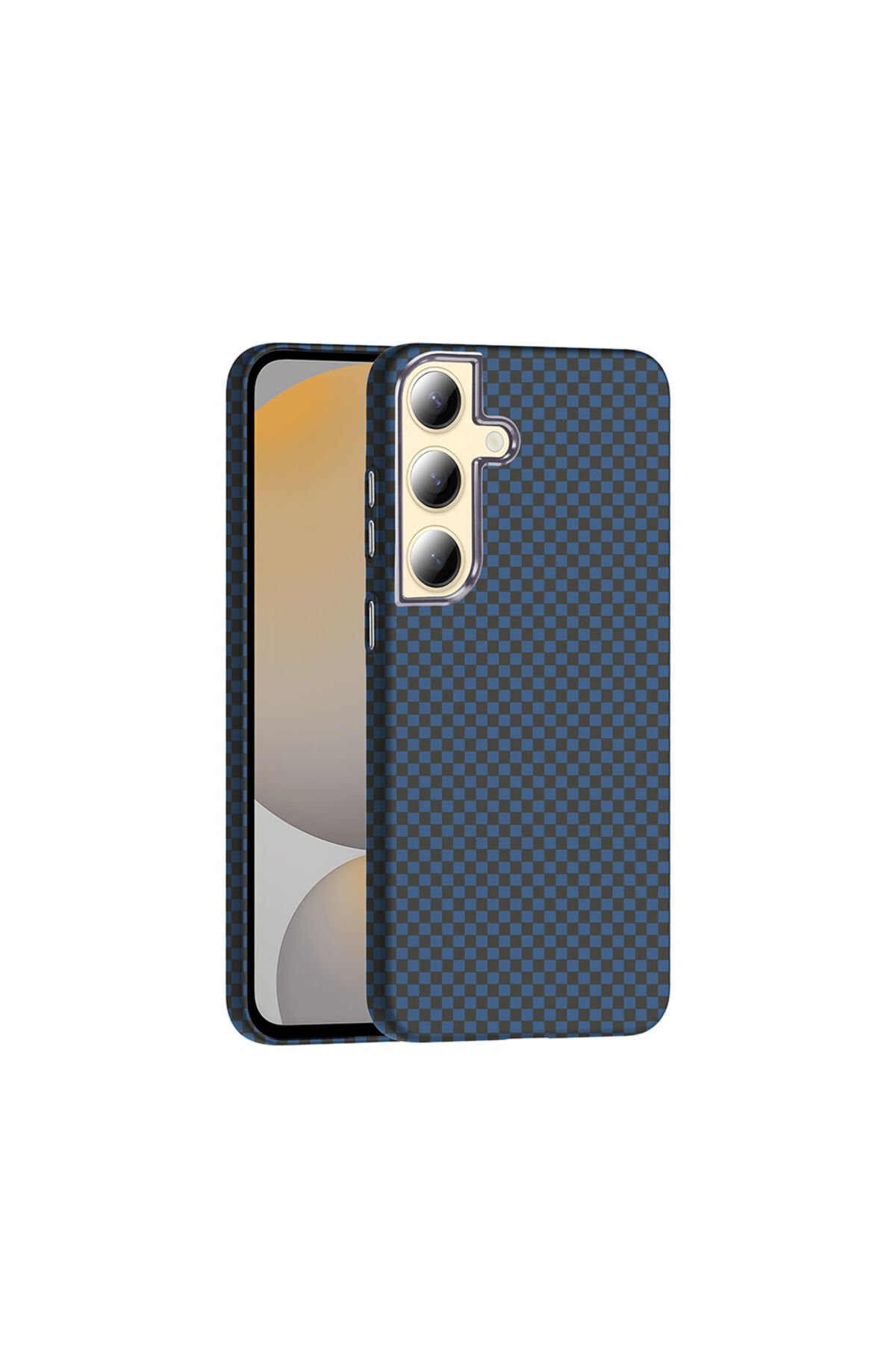 Galaxy S24 Kılıf M-safe Şarj Özellikli Karbon Fiber Görünümlü BSAY Gros Kapak - Gold-Siyah Lacivert