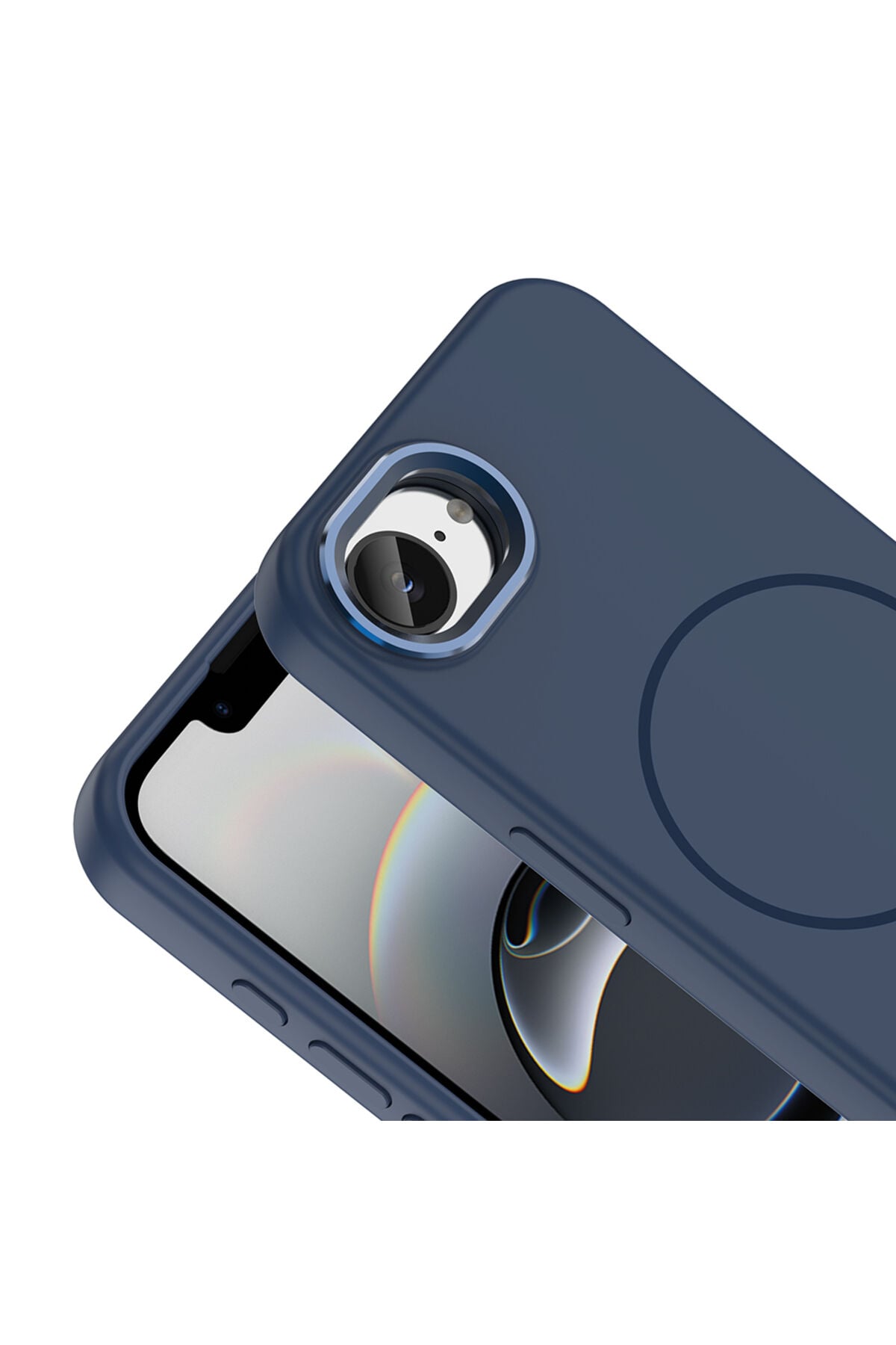 iPhone 16E Kılıf M-Safe Şarj Özellikli Metal Kamera Çerçeveli Edi Silikon Kapak Lacivert