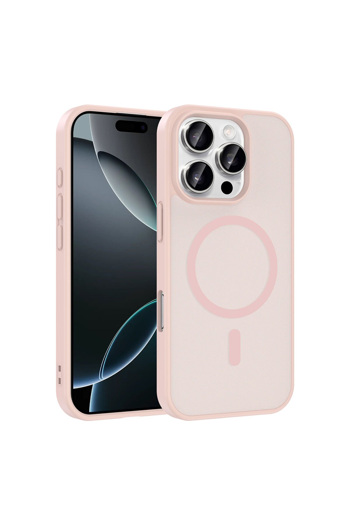 iPhone 16 Pro Kılıf M-safe Şarj Özellikli BSAY Babet Kapak - Desert Gold Pembe